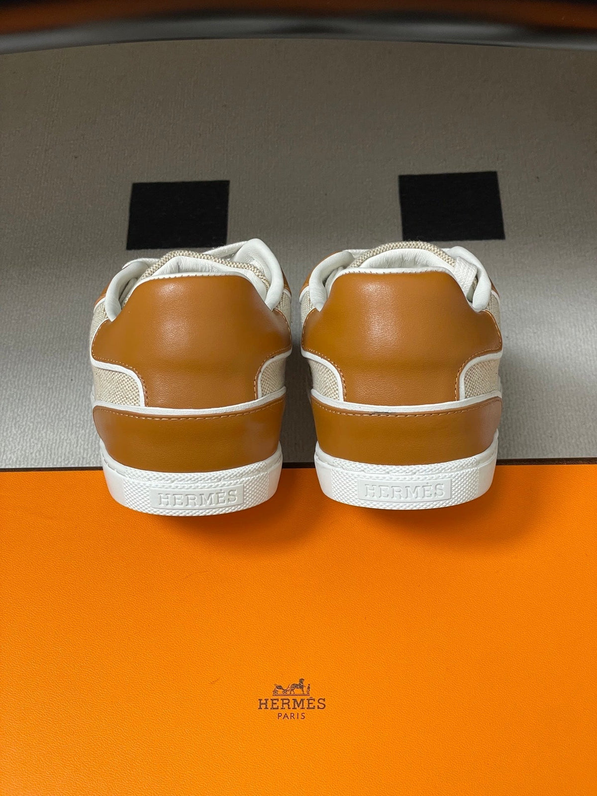 Hermes 26 Match Sneakers Brown Beige in Calfskin 594337