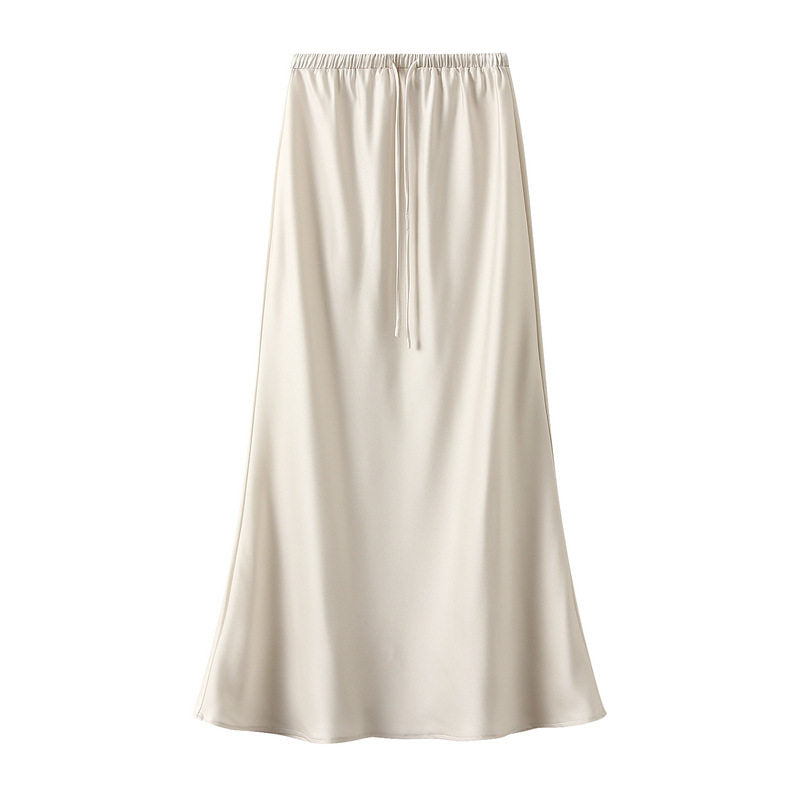 Elastic Waist Drawstring Mermaid Satin Skirt