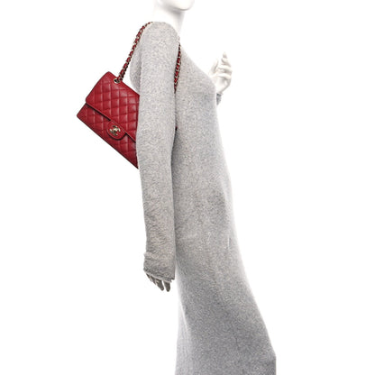 Caviar Quilted Medium Double Flap Red