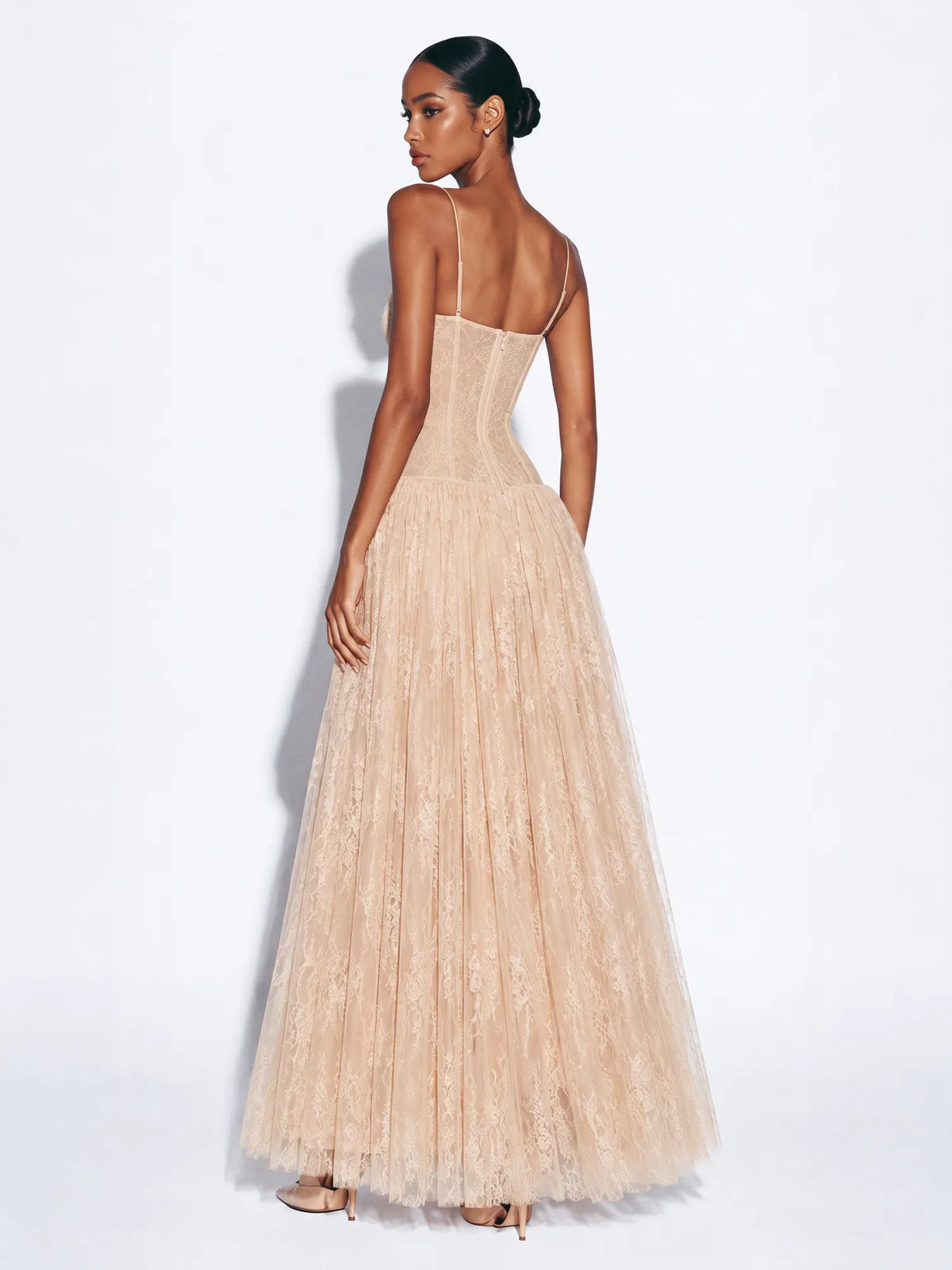 Zoe Lace and Mesh Boned Maxi Dress
