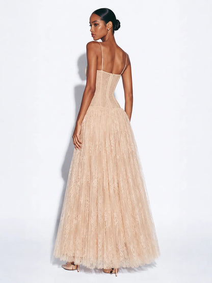 Zoe Lace and Mesh Boned Maxi Dress
