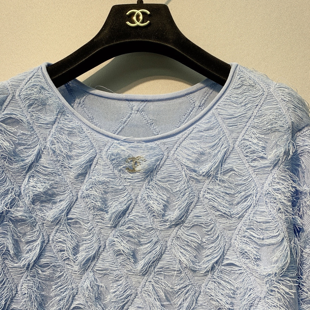 CC SS26 Feather-Trimmed Chiffon Top Light Blue Chiffon 350966