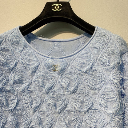 CC SS26 Feather-Trimmed Chiffon Top Light Blue Chiffon 350966