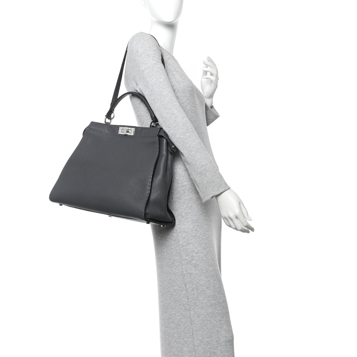 Cuoio Romano Selleria Bi-Color Large Peekaboo Iconic Satchel Asfalto Latte