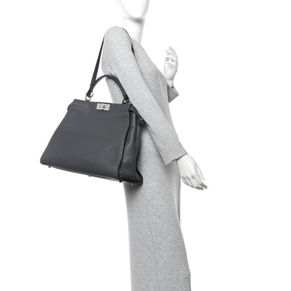 Cuoio Romano Selleria Bi-Color Large Peekaboo Iconic Satchel Asfalto Latte