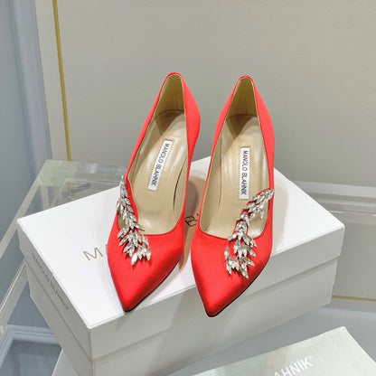 Manolo Women's Nadira Pumps 70 Light Red Satin