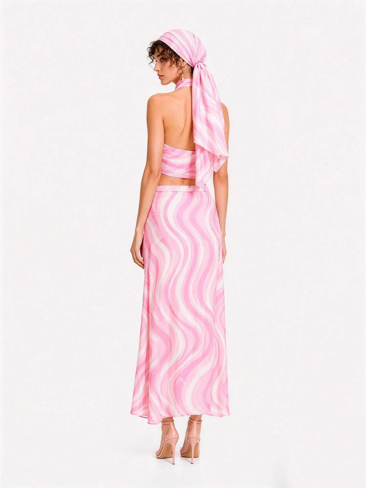 Delilah Printed Satin Maxi Skirt Set with Headscarf
