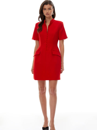 Sophia Stand Collar Short Sleeves Mini Dress