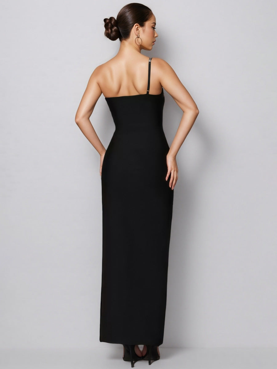 Olive Diamond-Studded High Slit Maxi Dress