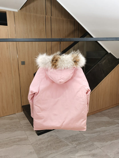 Canada Goose Children Parka Jacket Sandy Pink Fox Fur Polyester Cotton
