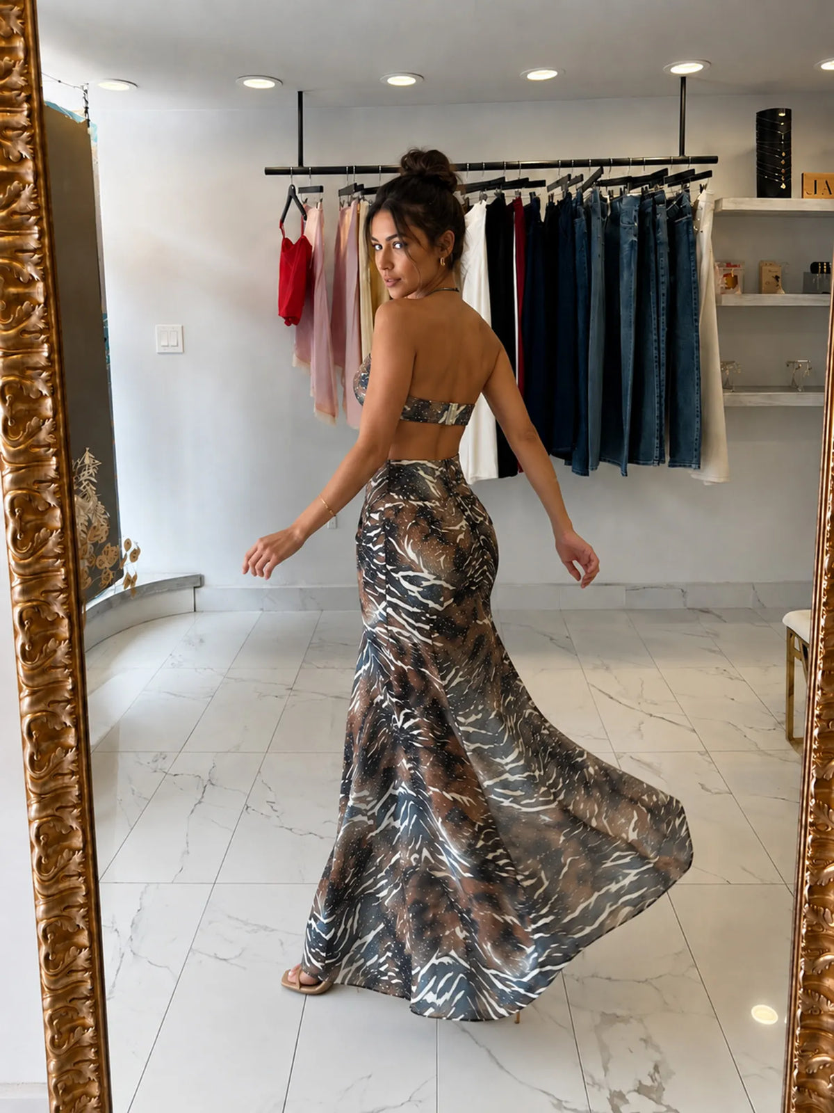 Mila Abstract Print Strapless Maxi Dress