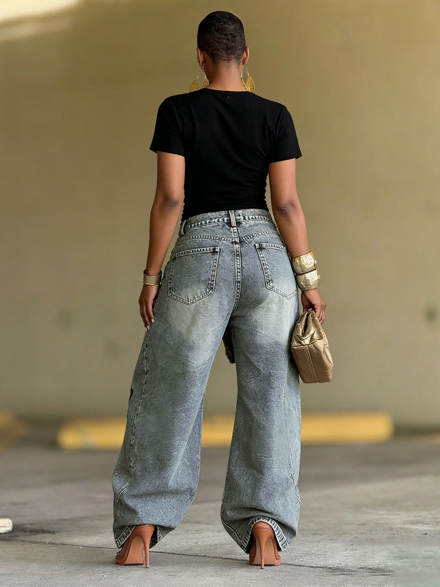 Carolina Star and Leopard Print Patchwork Jeans