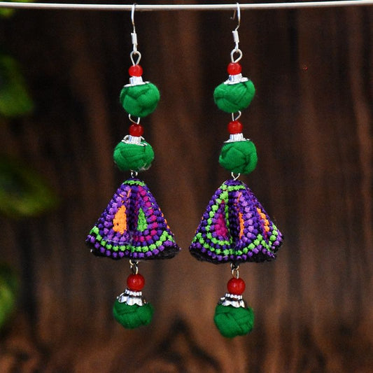 New Handmade Women'S Earrings Ethnic Style Original Joker Fabric Colored Ball Embroidered Earrings