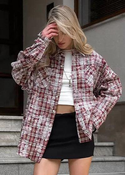 Oversized Plaid Shirt Soft Breathable Fabric