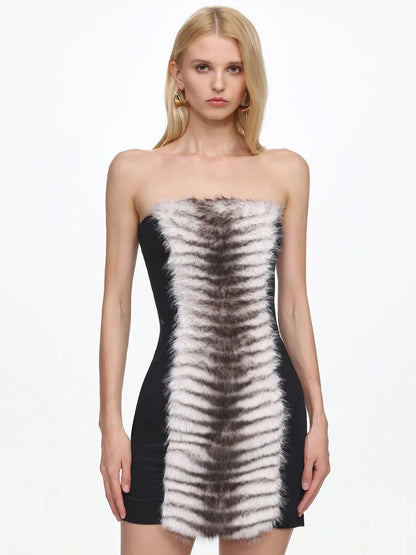 Natalia Chic Contour Strapless Faux Fur Panel Mini Dress