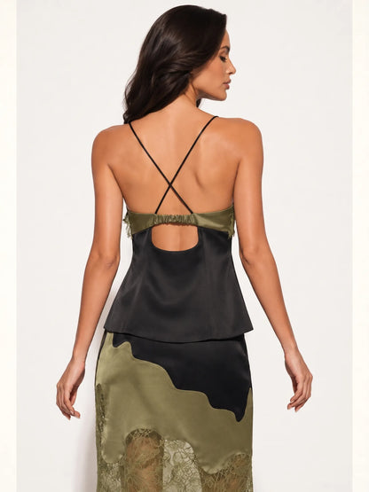 Victoria Lace-Panel Camisole Top and Midi Skirt Set