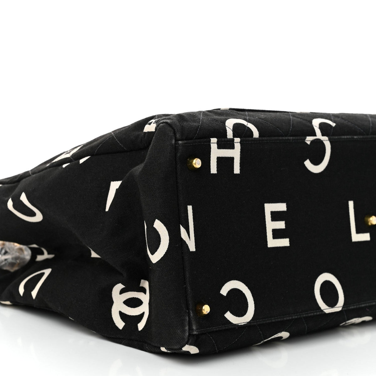 Canvas Printed Quilted Logo Tote Black White