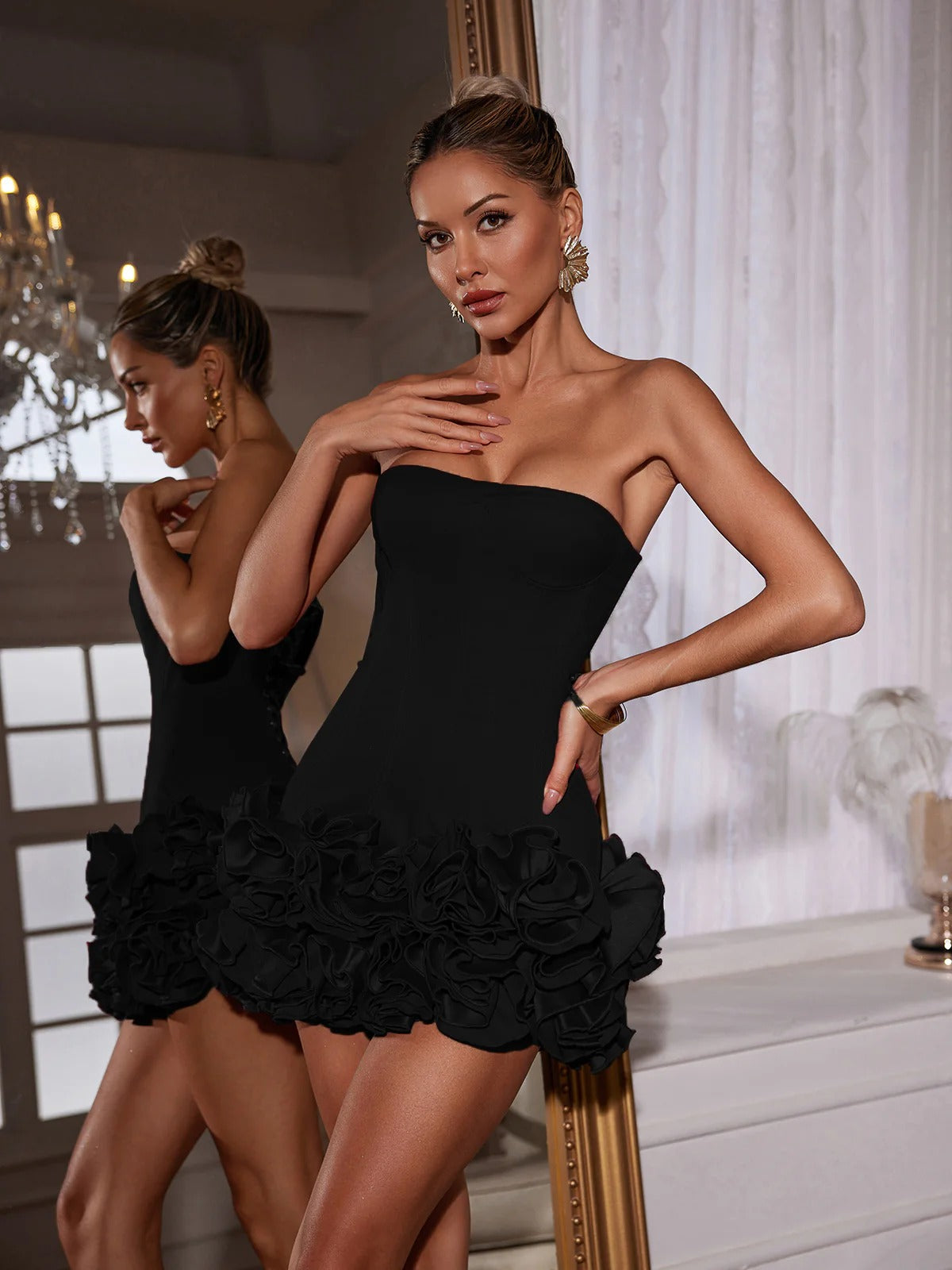Birtin Strapless Flower Mini Dress