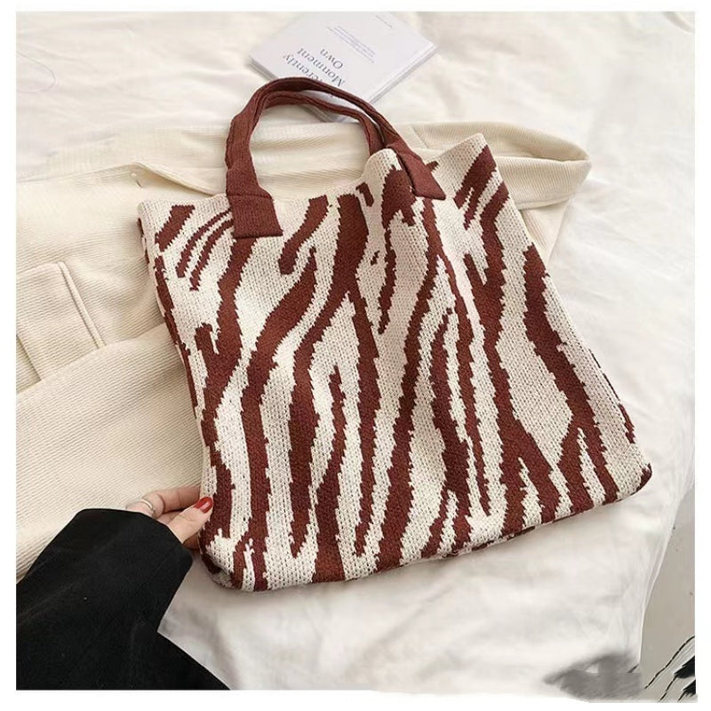 Crochet Tote Bag Shoulder Bag Striped Bag
