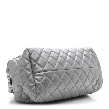 Metallic Lambskin Quilted Coco Cocoon Bowler Silver