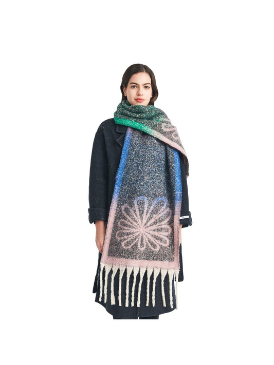 Scarvii - Tassel Scarf with Big Flower Jacquard Scarf