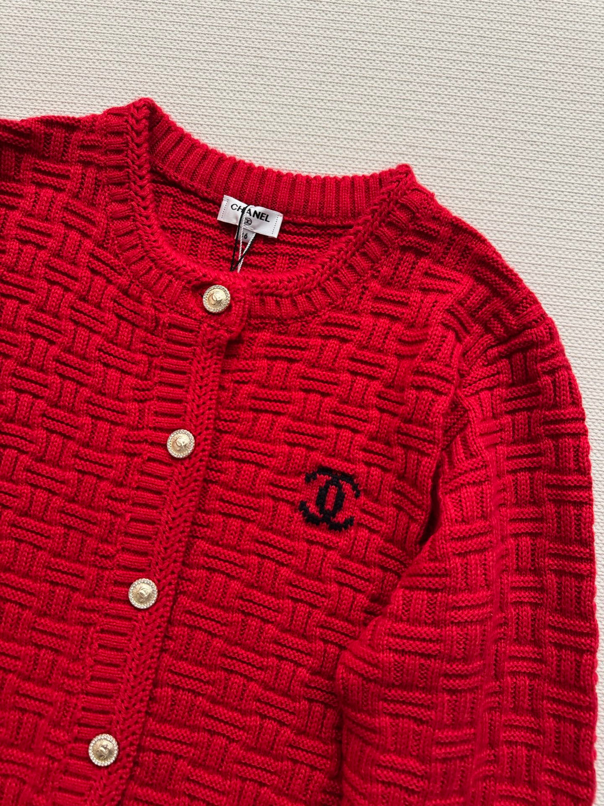 Chanel 2025 Knit Cardigan with Double C Logo Red Wool