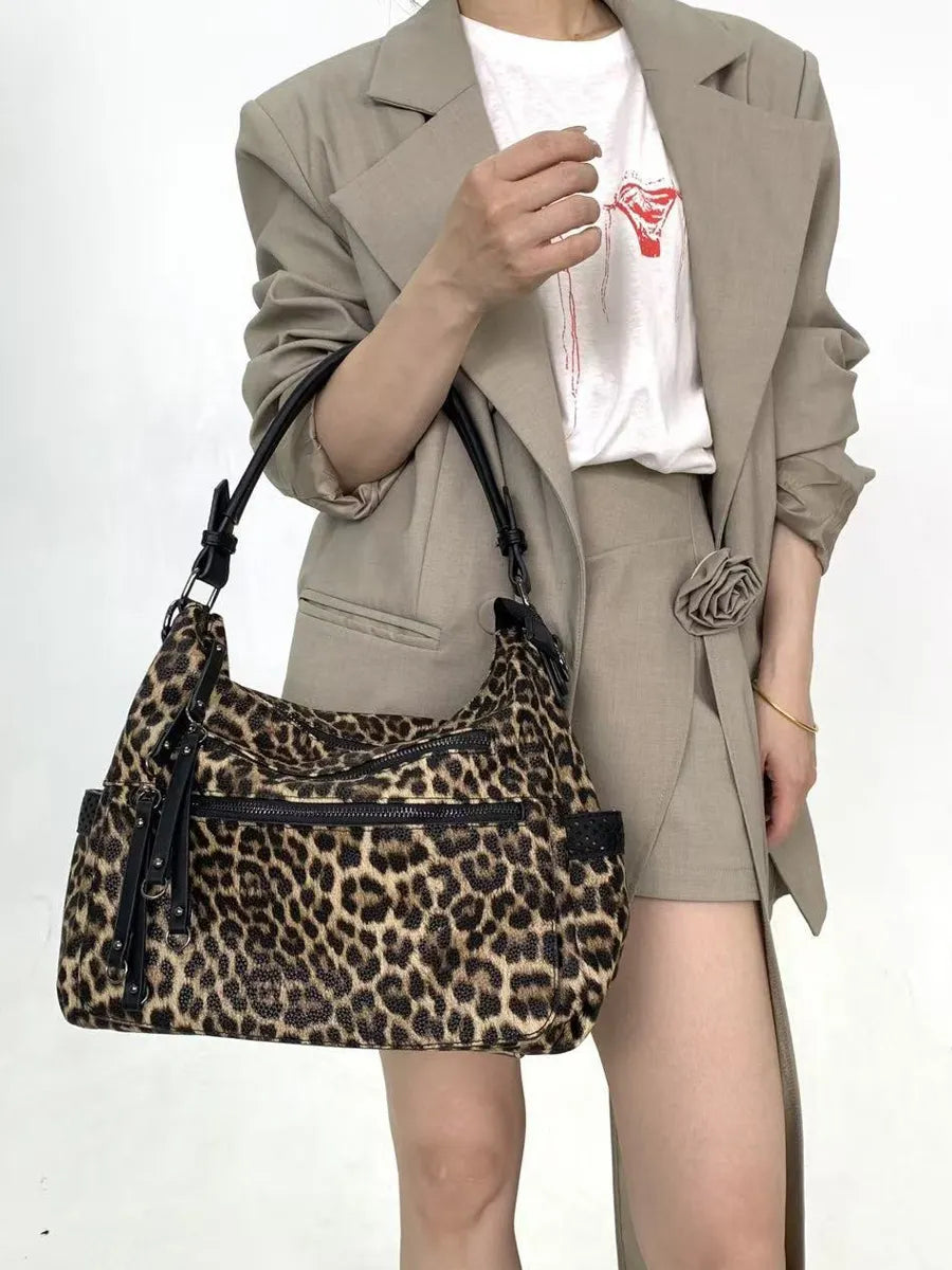 Nora Multi-Pocket Leopard Print Tote Bag