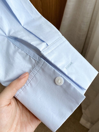 Long Sleeves Loose Buttoned Solid Color Split-Joint V-Neck Blouses&Shirts Tops