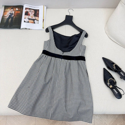 Celine 25 Bow Dress Black mix White Polyester Cotton 607798