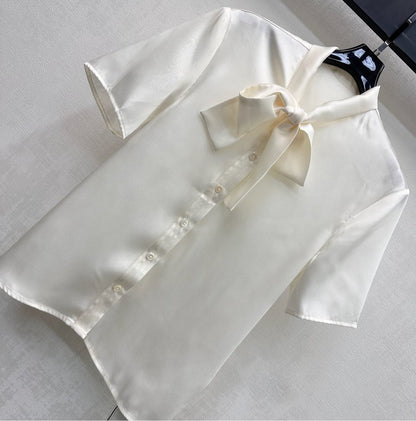 Celine Tie-neck Silk Blouse Ecru Mulberry Silk 351863