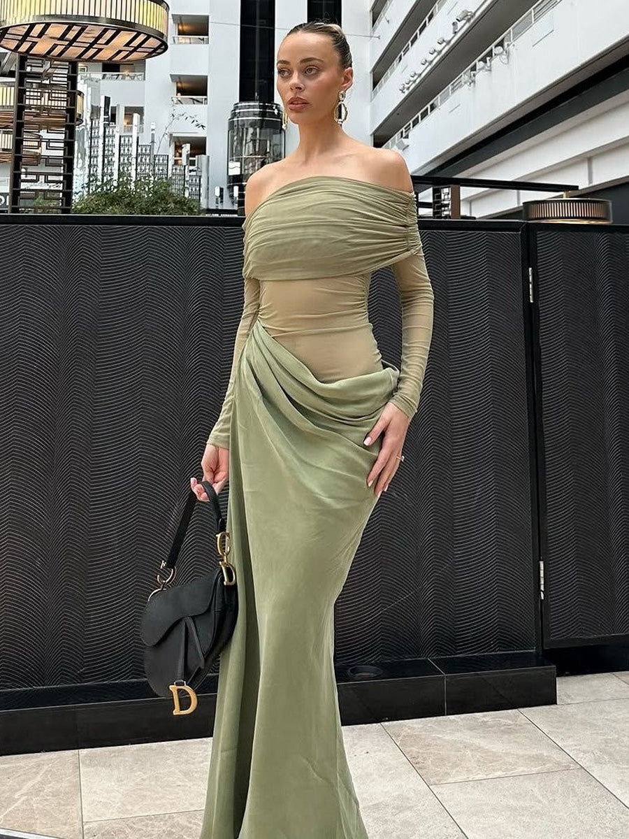 Ariadne Elegant & Sexy Off-Shoulder Sheer Mesh Maxi Dress