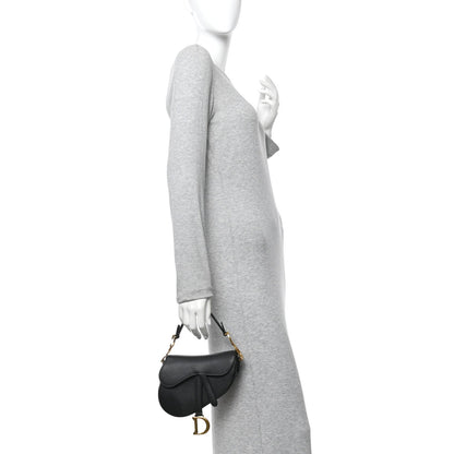 Grained Calfskin Mini Saddle Bag Black