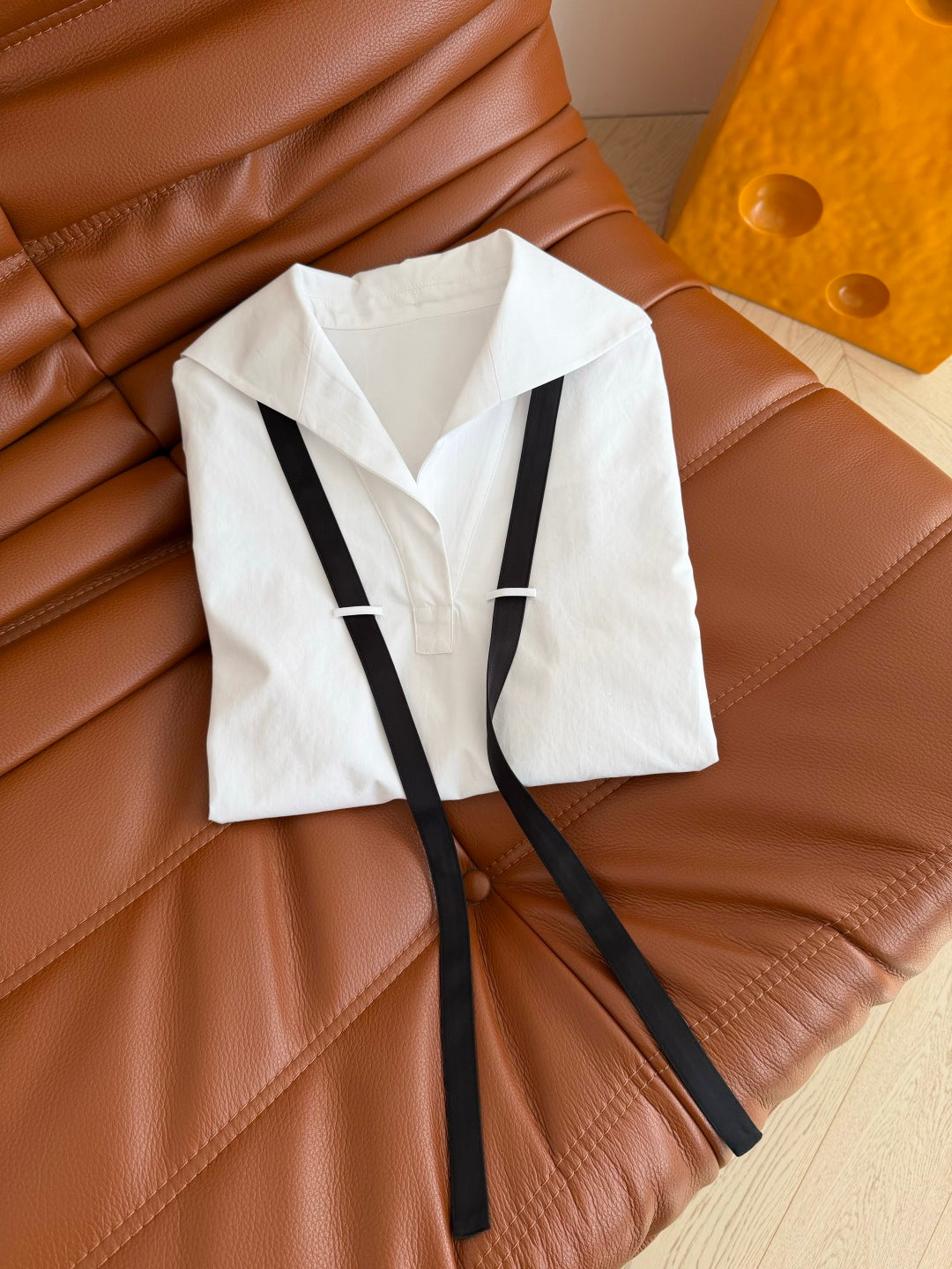 Prada Plain Shirt Doll Collar White Black Cotton 337467