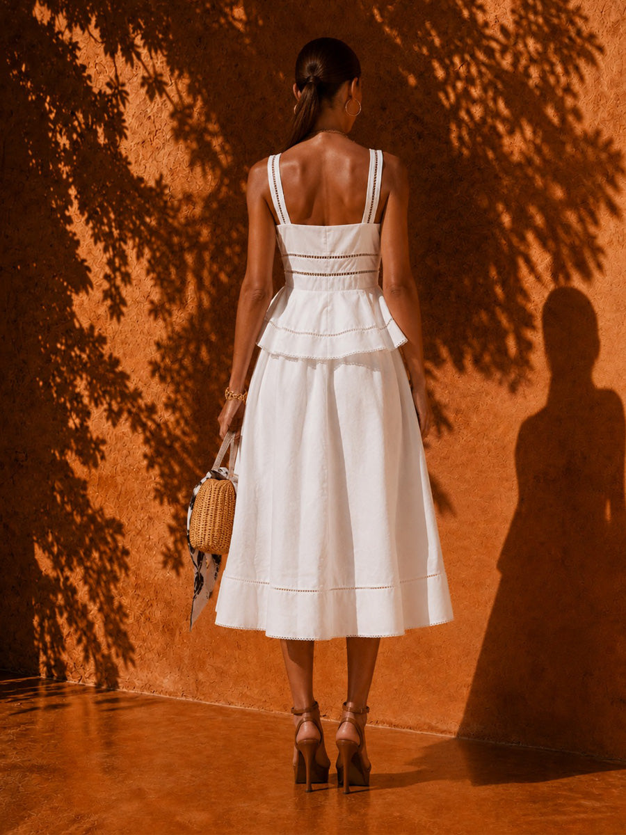 Coraline Button-Front Ruffled Lace Midi Dress
