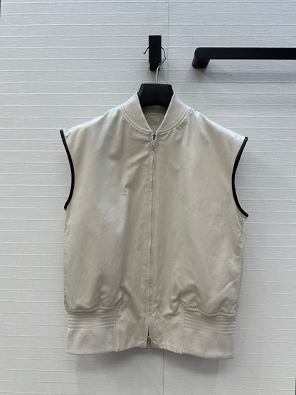 BV Sleeveless Vest Jacket in Ivory White Cotton