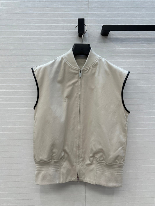 BV Sleeveless Vest Jacket in Ivory White Cotton