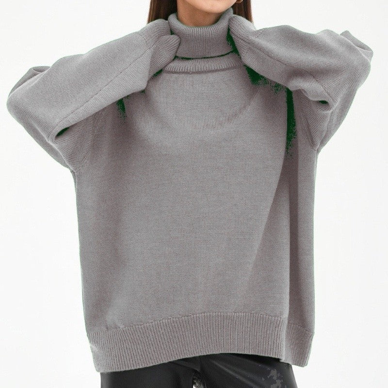 Solid Color High Neck Sweater