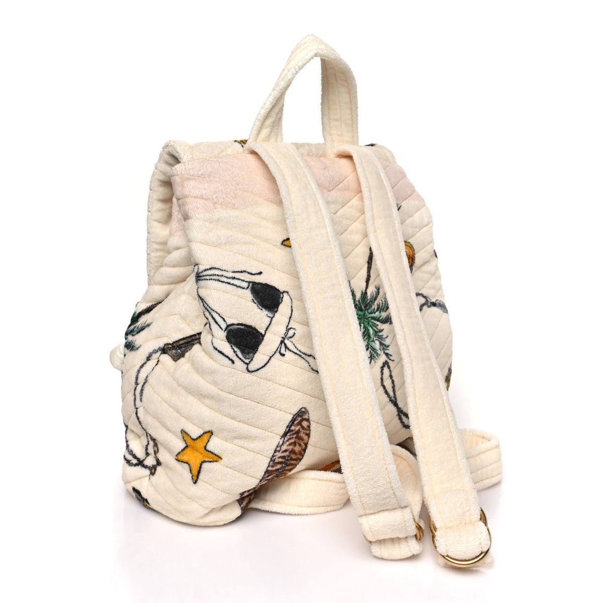 Terrycloth Summer Print Matelasse Backpack Poudre White Multicolor