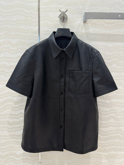 Prada Short-sleeved Jacket Black Lambskin