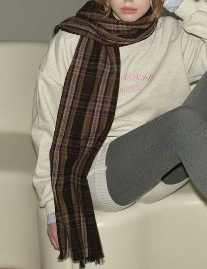 Vintage Checked Winter Soft Tassel Scarf