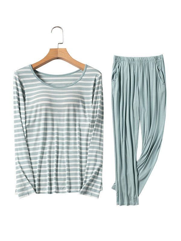 Simple Striped Long Sleeve&Pants Casual Pajamas Sets