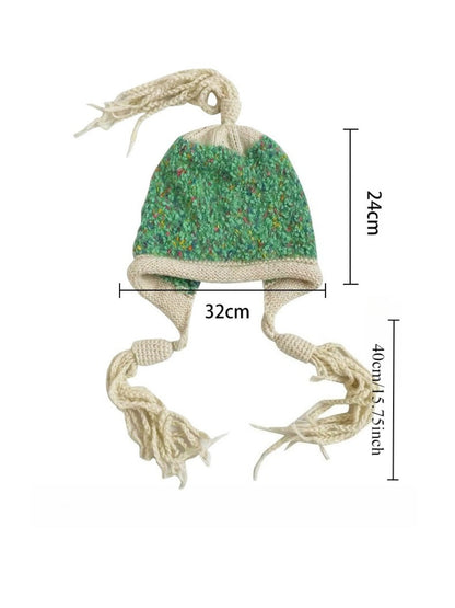 Haila - Winter Knitted Beanie with Tassels &amp; Colorful Speckled Patterns