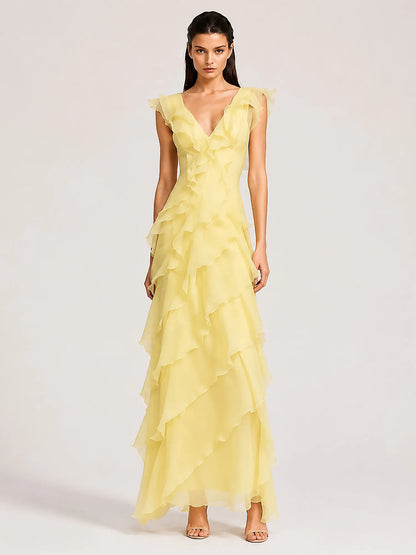 Calista Tulle Ruffle Maxi Dress
