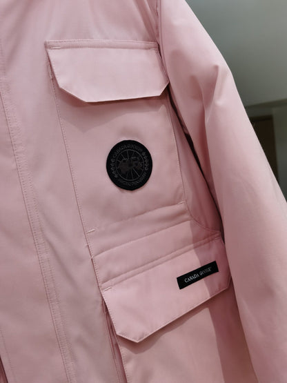 Canada Goose Children Parka Jacket Sandy Pink Fox Fur Polyester Cotton