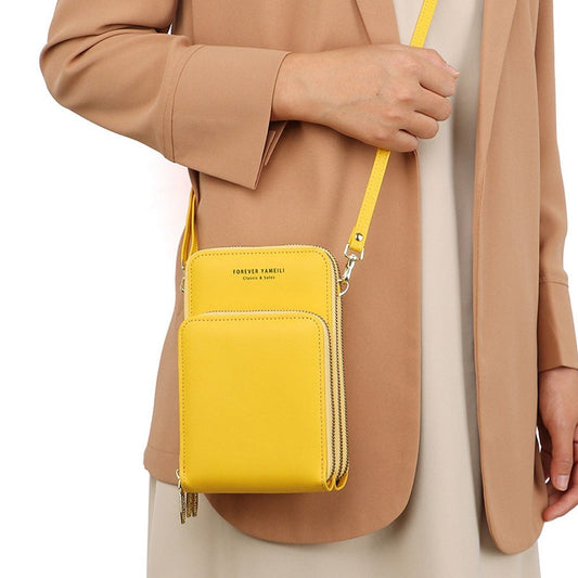 PU Leather Solid Color Large Capacity Multifunctional Purse One   Shoulder Crossbody Cell Phone Bag