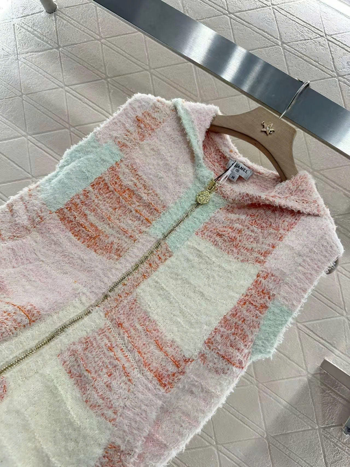 CC Sleeveless Knit Hoodie in Pink Cotton