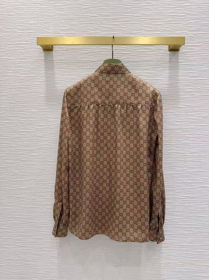 GG SS26 Printed Shirt Beige Brown Polyester
