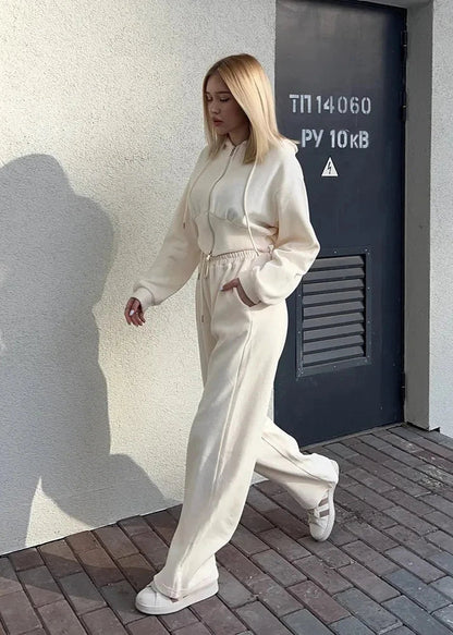 Cropped Hoodie and Jogger Set Soft Breathable Fabric