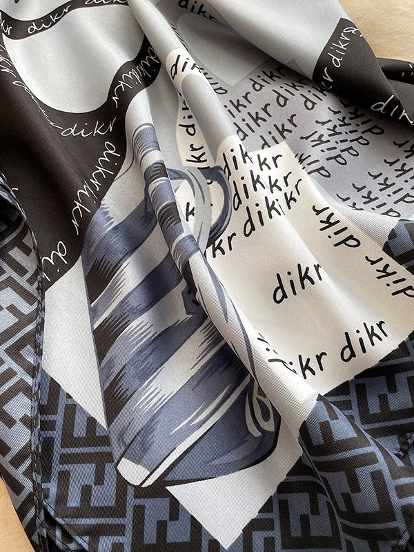 Vintage Letter Printed Square Shawl Scarf