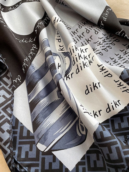 Vintage Letter Printed Square Shawl Scarf